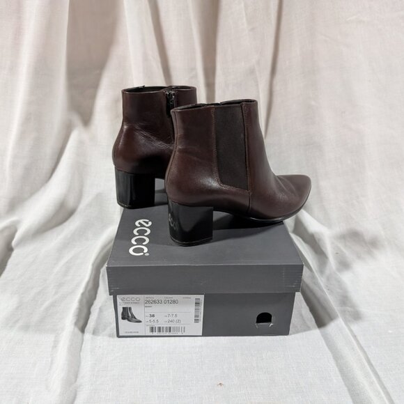 ECCO Pointy Brandy Coloured Ankle Boots With Zipper Block Heel Women's 7 - 7.5 - Picture 5 of 8